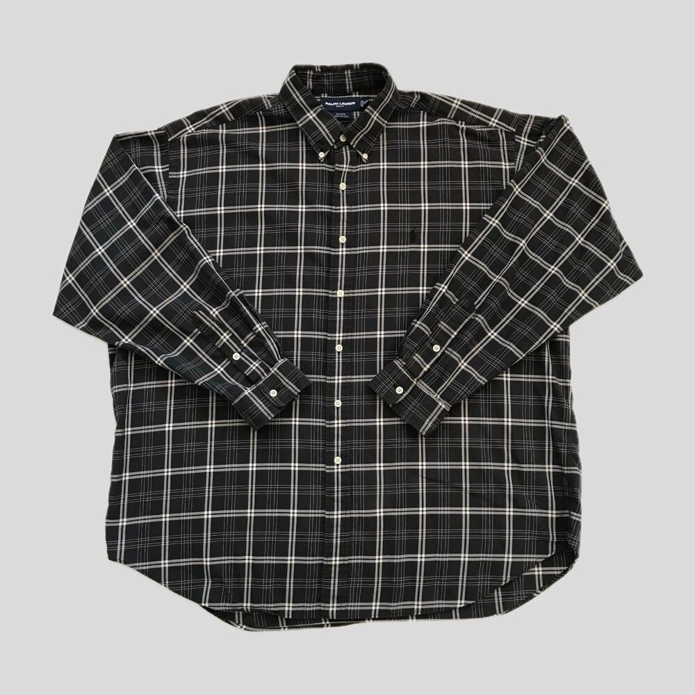 Ralph Lauren Golf Black Gray Cream Blake Fit Cotton Check Shirt Mens XXL
